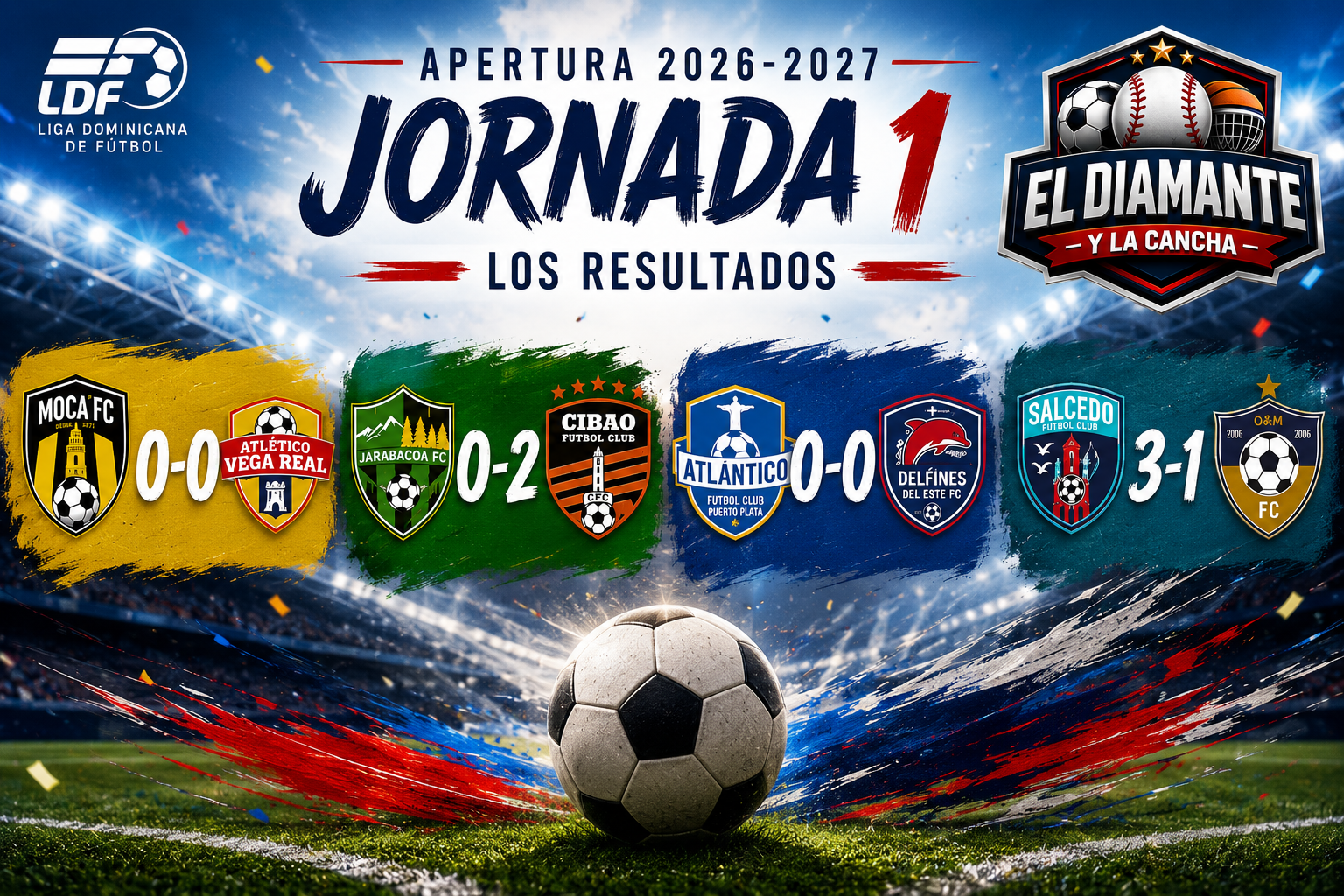 Resultados de la Jornada 1 del Apertura 2026-2027 de la Liga Dominicana de Fútbol